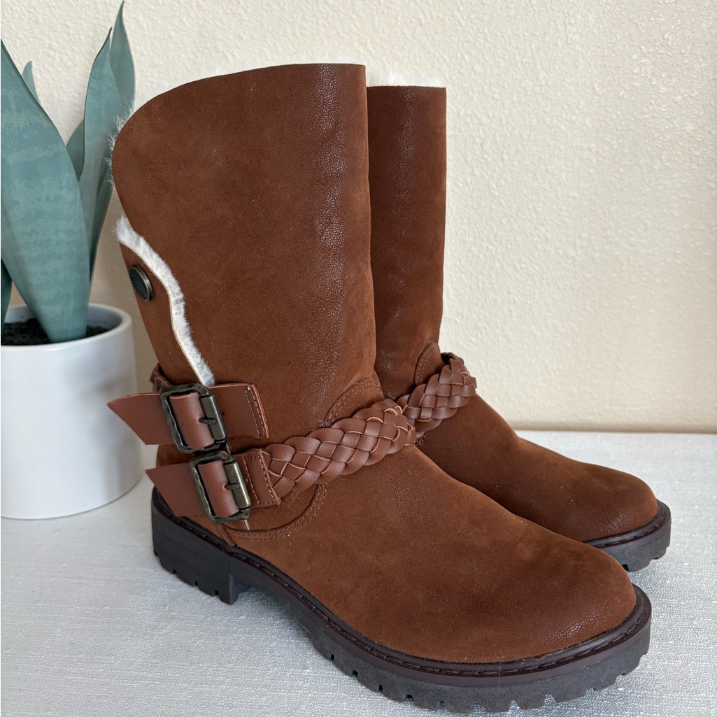 Blowfish Malibu Brown Faux Suede Braided Strap Buckle Boots Women’s 6.5
